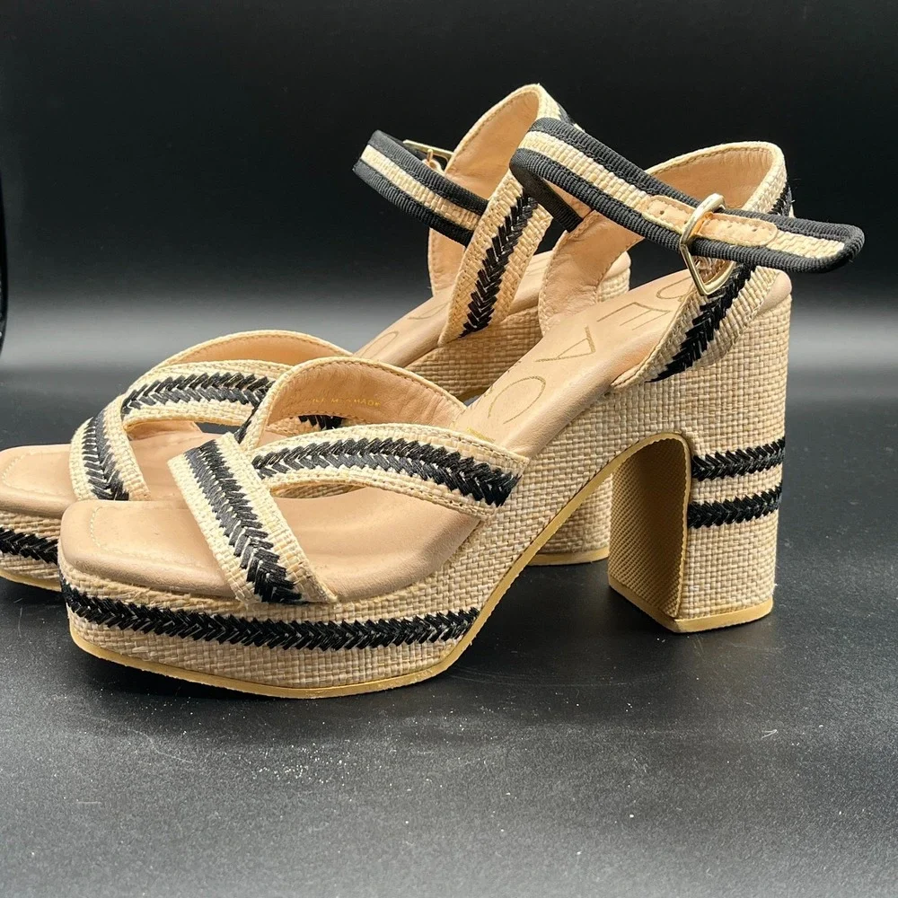 BEACH by Matisse Adelaide Platform Heels Womens 7M Beige Ankle Strap Sandals